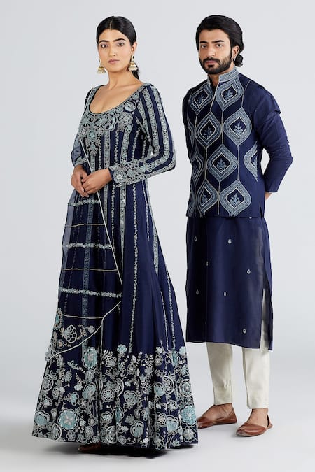 Buy Megha Bansal Blue Organza, Chanderi Floral, Neel Bahaar Anarkali Kurta With Dupatta Online at Aza Fashions Buy_Megha Bansal_Blue Organza, Chanderi Floral, Neel Bahaar Anarkali Kurta With Dupatta _Online_at_Aza_Fashions