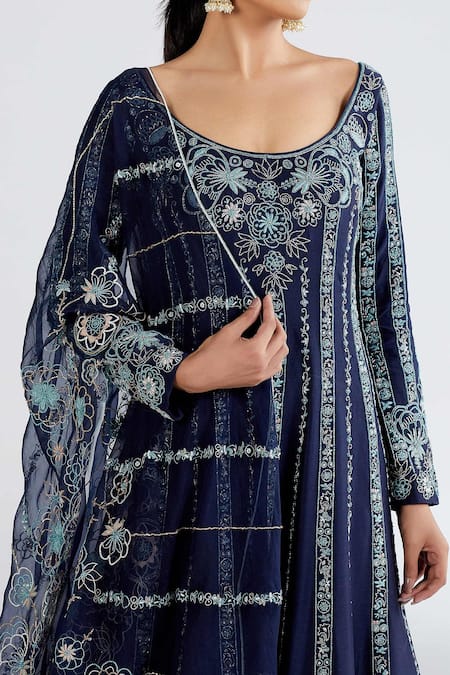 Megha Bansal Blue Organza, Chanderi Floral, Neel Bahaar Anarkali Kurta With Dupatta at Aza Fashions Megha Bansal_Blue Organza, Chanderi Floral, Neel Bahaar Anarkali Kurta With Dupatta _at_Aza_Fashions