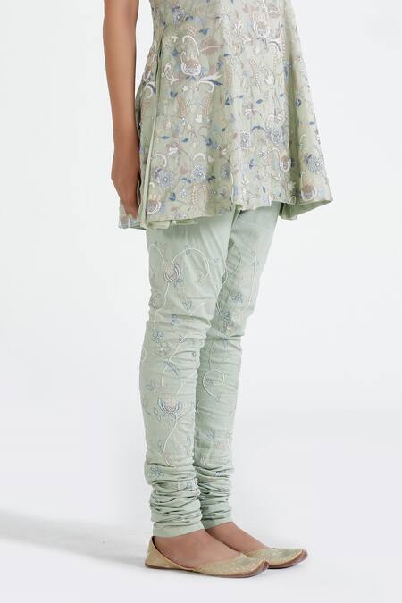 Megha Bansal_Green Lycra, Silk Organza Floral, Jaal Work Pista Gulkaari Embroidered Kurta Set _at_Aza_Fashions