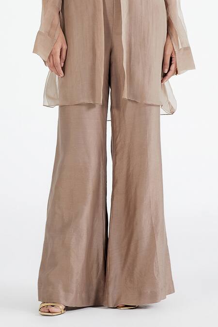 Megha Bansal_Grey Organza, Chanderi Floral Motifs, Sheer And Kurta Palazzo Set_at_Aza_Fashions