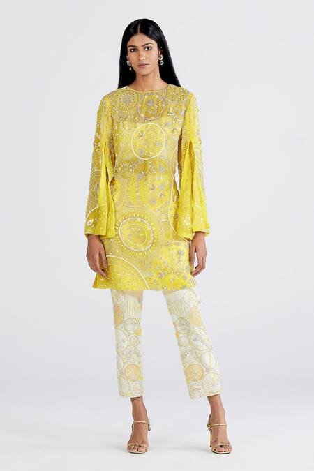 Buy Megha Bansal Yellow Organza, Chanderi Noor Vrit Embroidered Kurta And Pant Set Online at Aza Fashions Buy_Megha Bansal_Yellow Organza, Chanderi Noor Vrit Embroidered Kurta And Pant Set _Online_at_Aza_Fashions