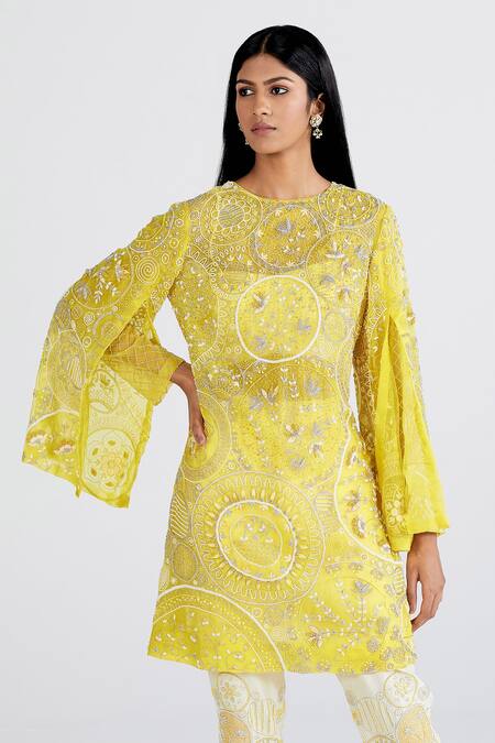 Megha Bansal Yellow Organza, Chanderi Noor Vrit Embroidered Kurta And Pant Set at Aza Fashions Megha Bansal_Yellow Organza, Chanderi Noor Vrit Embroidered Kurta And Pant Set _at_Aza_Fashions