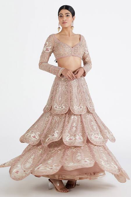 Buy Megha Bansal Pink Silk Organza Floral, Pearl, Hamsa Petal Embroidered Bridal Lehenga Set Online at Aza Fashions Buy_Megha Bansal_Pink Silk Organza Floral, Pearl, Hamsa Petal Embroidered Bridal Lehenga Set _Online_at_Aza_Fashions