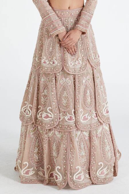 Megha Bansal Pink Silk Organza Floral, Pearl, Hamsa Petal Embroidered Bridal Lehenga Set at Aza Fashions Megha Bansal_Pink Silk Organza Floral, Pearl, Hamsa Petal Embroidered Bridal Lehenga Set _at_Aza_Fashions