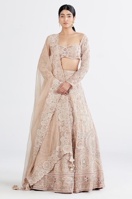 Megha Bansal_Pink Silk Organza Sequin, Thread Work, Ahana Embroidered Bridal Lehenga Set _Online_at_Aza_Fashions