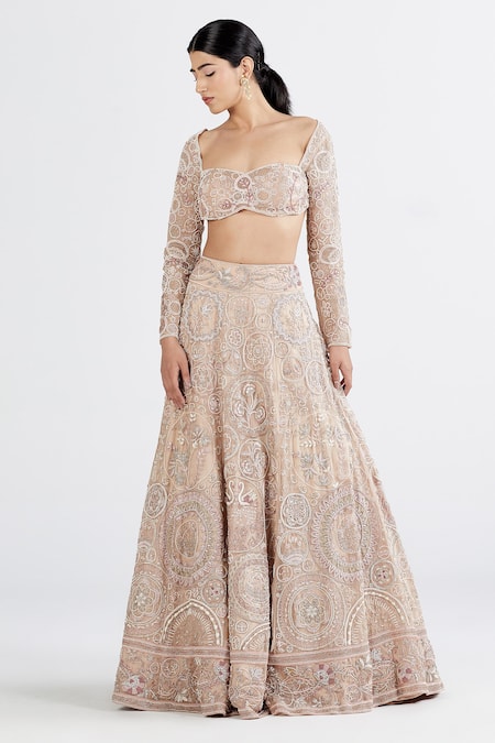 Buy_Megha Bansal_Pink Silk Organza Sequin, Thread Work, Ahana Embroidered Bridal Lehenga Set _Online_at_Aza_Fashions