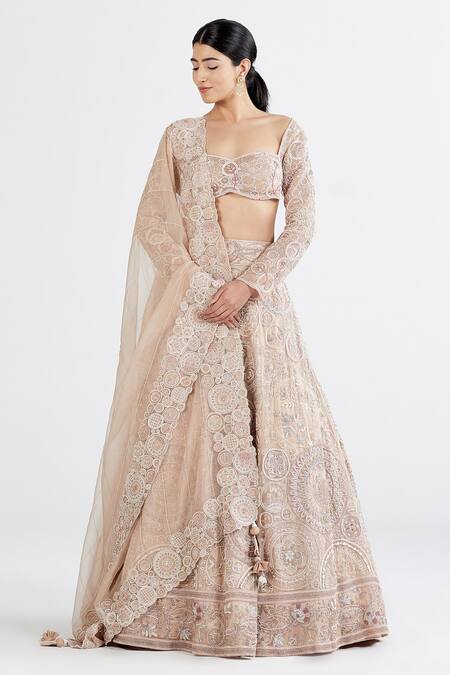 Shop_Megha Bansal_Pink Silk Organza Sequin, Thread Work, Ahana Embroidered Bridal Lehenga Set _Online_at_Aza_Fashions