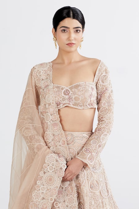 Megha Bansal_Pink Silk Organza Sequin, Thread Work, Ahana Embroidered Bridal Lehenga Set _at_Aza_Fashions