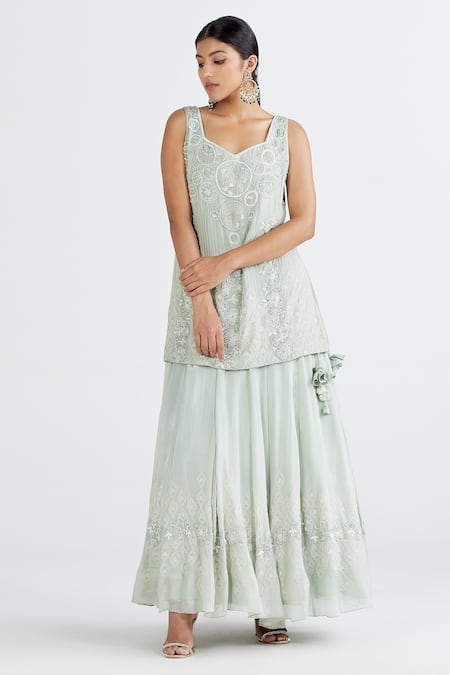 Megha Bansal Blue Crepe, Maharani Net, Chiffon Tara Embroidered Kurta Lehenga Set Online at Aza Fashions Megha Bansal_Blue Crepe, Maharani Net, Chiffon Tara Embroidered Kurta Lehenga Set _Online_at_Aza_Fashions