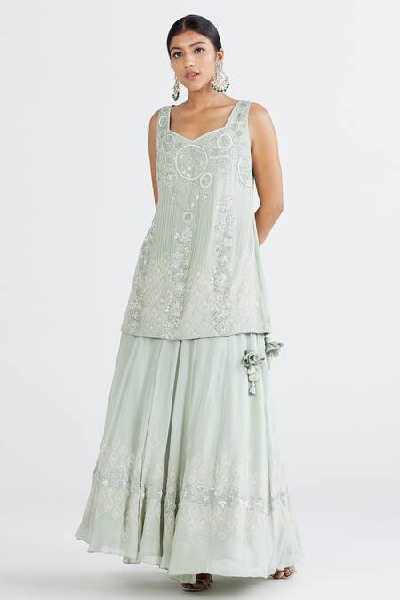 Buy Megha Bansal Blue Crepe, Maharani Net, Chiffon Tara Embroidered Kurta Lehenga Set Online at Aza Fashions Buy_Megha Bansal_Blue Crepe, Maharani Net, Chiffon Tara Embroidered Kurta Lehenga Set _Online_at_Aza_Fashions