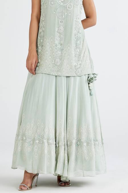 Megha Bansal Blue Crepe, Maharani Net, Chiffon Tara Embroidered Kurta Lehenga Set at Aza Fashions Megha Bansal_Blue Crepe, Maharani Net, Chiffon Tara Embroidered Kurta Lehenga Set _at_Aza_Fashions