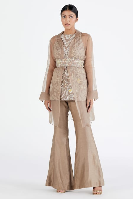 Buy Megha Bansal Pink Organza, Chanderi Jacket Shirt Collar, Kurta Sheer And Set Online at Aza Fashions Buy_Megha Bansal_Pink Organza, Chanderi Jacket Shirt Collar, Kurta Sheer And Set _Online_at_Aza_Fashions