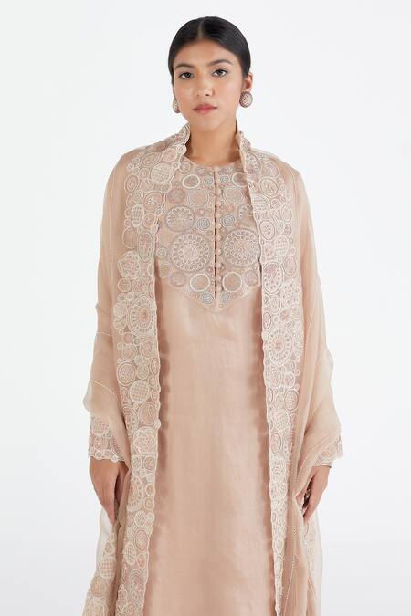 Megha Bansal Pink Organza, Chanderi Floral, Indrani Hand Embroidered Kurta Set at Aza Fashions Megha Bansal_Pink Organza, Chanderi Floral, Indrani Hand Embroidered Kurta Set _at_Aza_Fashions