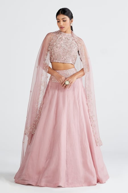 Buy Megha Bansal Pink Organza, Chanderi Floral, Ira Hand Embroidered Bridal Lehenga Set Online at Aza Fashions Buy_Megha Bansal_Pink Organza, Chanderi Floral, Ira Hand Embroidered Bridal Lehenga Set _Online_at_Aza_Fashions