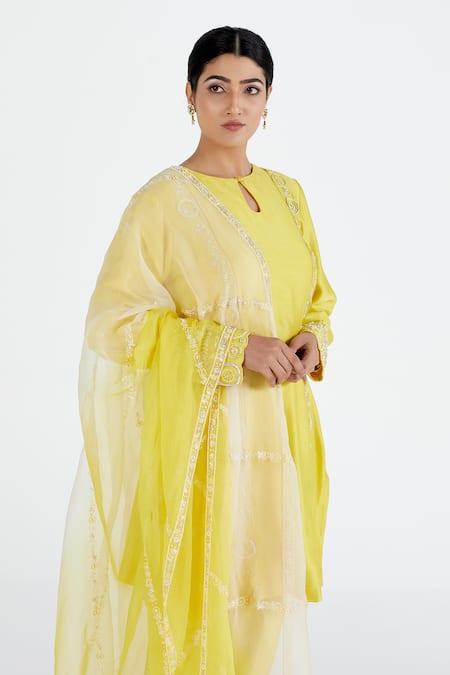 Megha Bansal Yellow Organza, Chanderi Floral, Runa Vrit Embroidered Kurta Set at Aza Fashions Megha Bansal_Yellow Organza, Chanderi Floral, Runa Vrit Embroidered Kurta Set _at_Aza_Fashions
