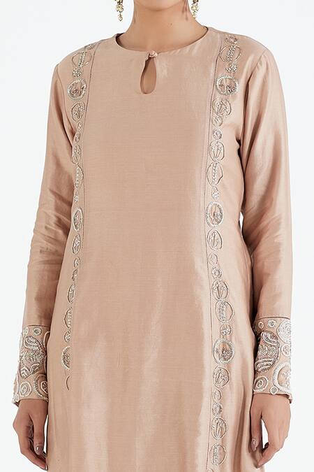 Megha Bansal Pink Organza, Chanderi Floral, Stripes Runa Vrit Embroidered Kurta Set at Aza Fashions Megha Bansal_Pink Organza, Chanderi Floral, Stripes Runa Vrit Embroidered Kurta Set _at_Aza_Fashions