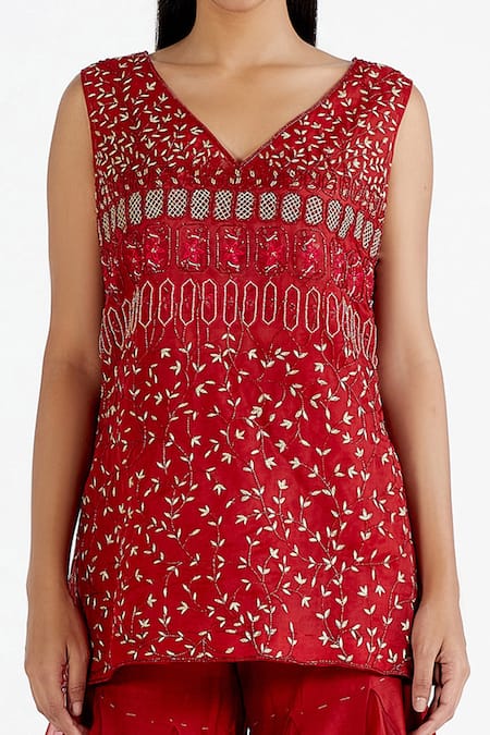 Shop Megha Bansal Red Silk Organza, Maharani Net Cutdana, Zainaab Embroidered Kurta Gharara Set Online at Aza Fashions Shop_Megha Bansal_Red Silk Organza, Maharani Net Cutdana, Zainaab Embroidered Kurta Gharara Set_Online_at_Aza_Fashions