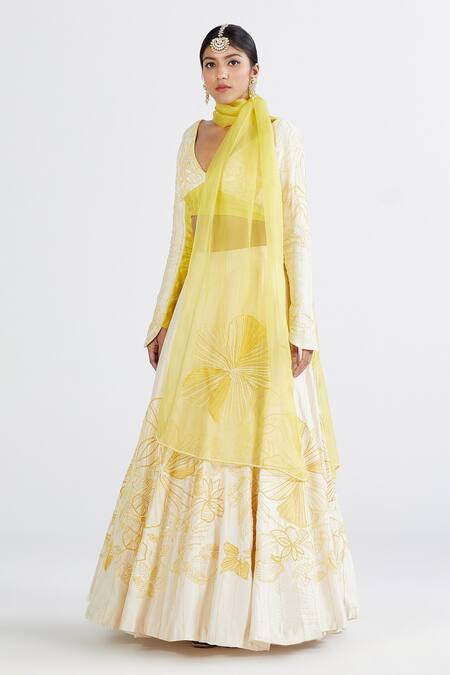 Buy Megha Bansal White Chanderi Tulle, China Silk Floral, Beads Jiya Hand Embroidered Lehenga Set Online at Aza Fashions Buy_Megha Bansal_White Chanderi Tulle, China Silk Floral, Beads Jiya Hand Embroidered Lehenga Set _Online_at_Aza_Fashions