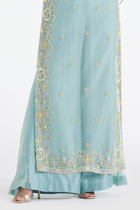 Megha Bansal_Blue Organza, Chanderi Sairaa Noor Vrit Embroidered Kurta Set_at_Aza_Fashions