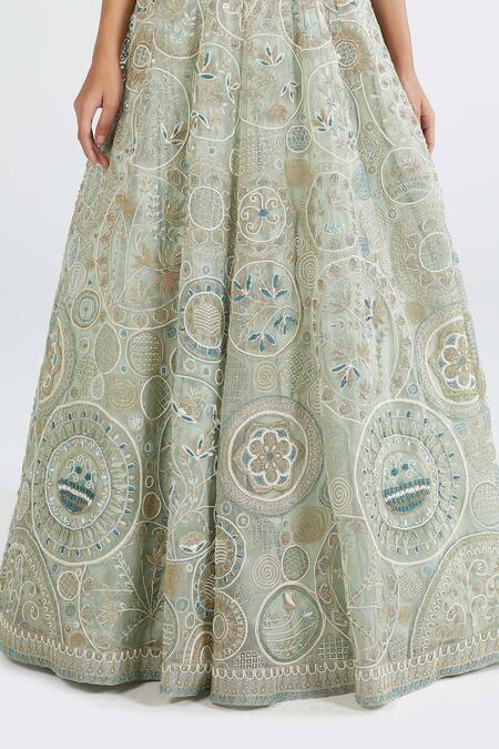 Megha Bansal Green Silk Organza Floral, Chandrika Hand Embroidered Bridal Lehenga Set at Aza Fashions Megha Bansal_Green Silk Organza Floral, Chandrika Hand Embroidered Bridal Lehenga Set _at_Aza_Fashions