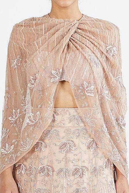 Shop_Megha Bansal_Pink Organza, Maharani Net, Hand Embroidered Cape And Lehenga Set _Online_at_Aza_Fashions