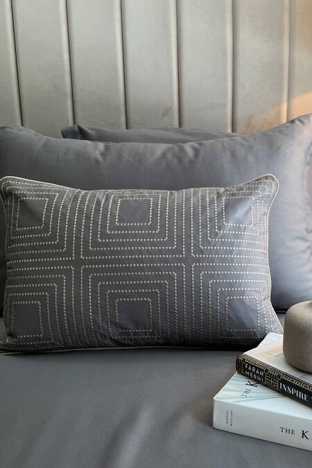 Sadyaska Grey 100% Cotton Embroidered Cubicle Pattern Bedsheet Set