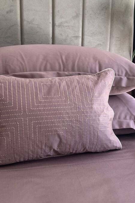 Shop Sadyaska Pink 100% Cotton Embroidered Cubicle Pattern Bedsheet Set at Aza Fashions Shop_Sadyaska_Pink 100% Cotton Embroidered Cubicle Pattern Bedsheet Set_at_Aza_Fashions