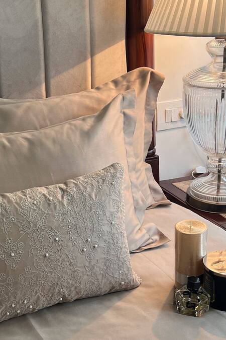 Sadyaska_Beige 100% Cotton Embroidered Paradise Pattern Bedsheet Set_Online_at_Aza_Fashions