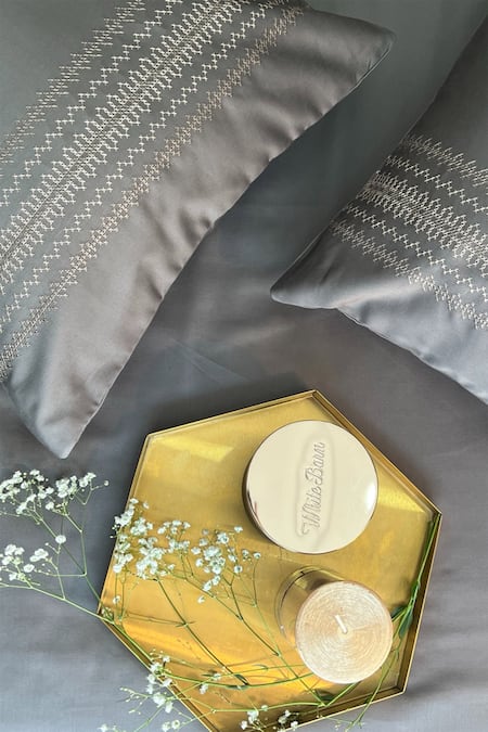 Shop Sadyaska Grey 100% Cotton Pristine Bedsheet Set at Aza Fashions Shop_Sadyaska_Grey 100% Cotton Pristine Bedsheet Set_at_Aza_Fashions