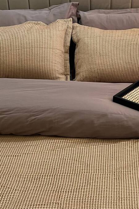 Sadyaska_Brown 300tc Cotton And Fabric Honeycomb Pattern Duvet Cover_Online_at_Aza_Fashions