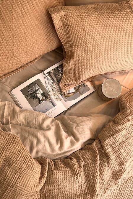 Buy Sadyaska Beige 300tc Cotton And Fabric Honeycomb Pattern Duvet Cover Online at Aza Fashions Buy_Sadyaska_Beige 300tc Cotton And Fabric Honeycomb Pattern Duvet Cover_Online_at_Aza_Fashions