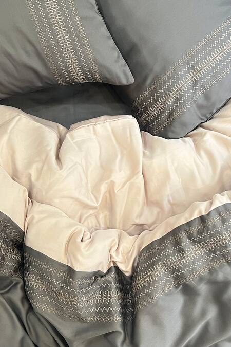 Shop_Sadyaska_Grey 100% Cotton Pristine Pattern Duvet Cover_Online_at_Aza_Fashions