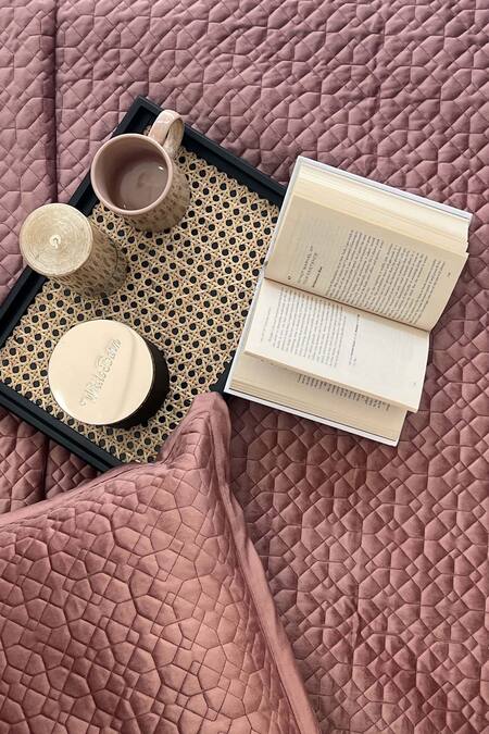 Shop_Sadyaska_Pink Fabric Velvet Filling 100% Polyester Quilted Bedspread Set_Online_at_Aza_Fashions