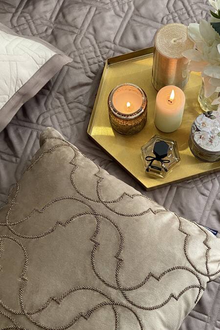 Buy_Sadyaska_Beige Fabric Cvc And Filling 100% Polyester Quilted Reversible Bedspread Set_Online_at_Aza_Fashions