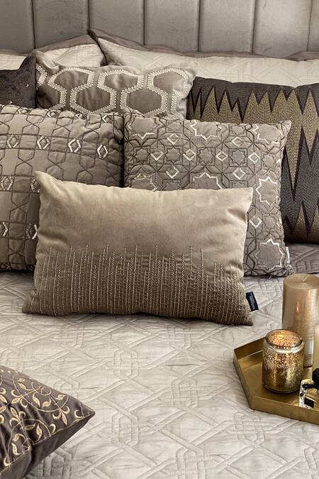 Sadyaska_Beige Fabric Cvc And Filling 100% Polyester Quilted Reversible Bedspread Set_Online_at_Aza_Fashions