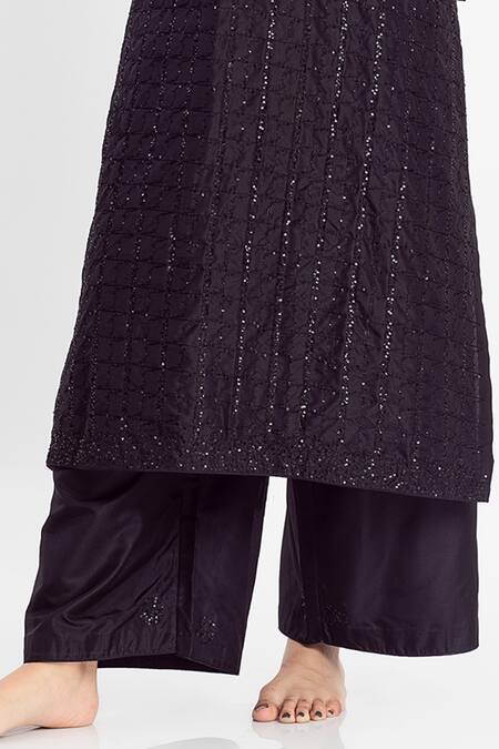 Buy_Simrita Arora_Black Silk, Chanderi Round Embellished Straight Kurta Set_Online_at_Aza_Fashions