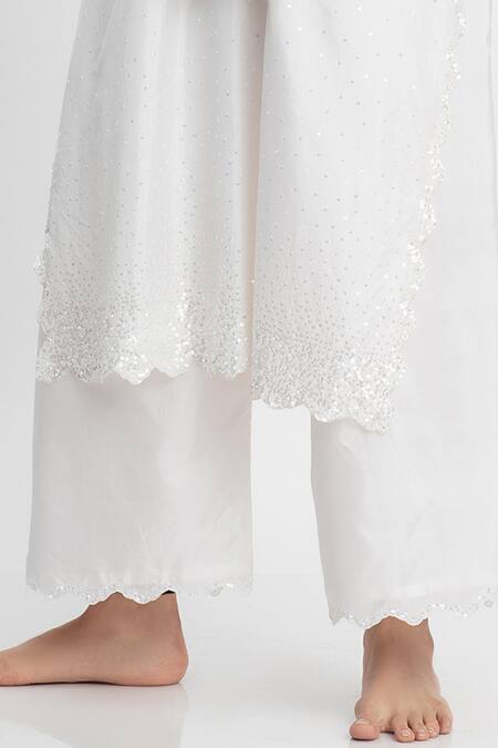 Simrita Arora_White Silk, Chanderi V Neck Embellished Kurta And Pant Set_at_Aza_Fashions