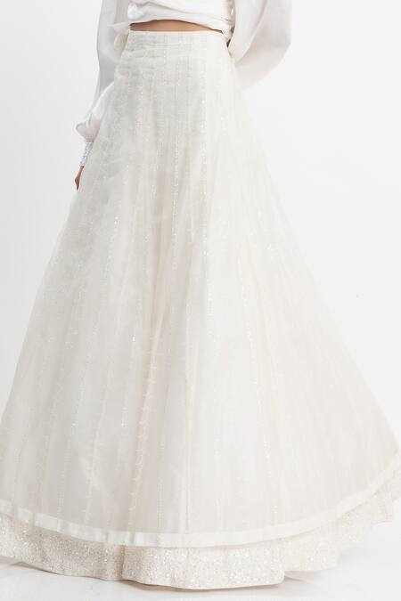 Shop_Simrita Arora_White Silk, Organza, Satin V Neck Embellished Flared Lehenga And Shirt Set_Online_at_Aza_Fashions