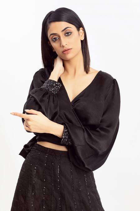 Buy Simrita Arora Black Silk, Organza, Satin V Neck Embellished Flared Lehenga And Shirt Set Online at Aza Fashions Buy_Simrita Arora_Black Silk, Organza, Satin V Neck Embellished Flared Lehenga And Shirt Set_Online_at_Aza_Fashions