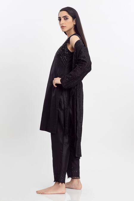 Shop Simrita Arora Black Silk, Chanderi Square Neck Embellished Coat And Tunic at Aza Fashions Shop_Simrita Arora_Black Silk, Chanderi Square Neck Embellished Coat And Tunic_at_Aza_Fashions