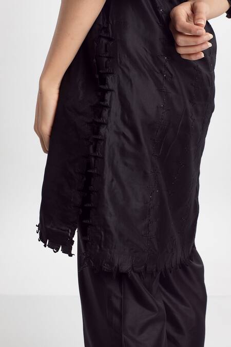 Shop Simrita Arora Black Silk, Chanderi Square Neck Puff Sleeves Kurta And Pant Set Online at Aza Fashions Shop_Simrita Arora_Black Silk, Chanderi Square Neck Puff Sleeves Kurta And Pant Set_Online_at_Aza_Fashions