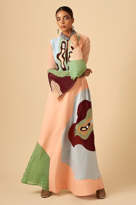 Siddhant Agrawal Colorblock Applique Gown 