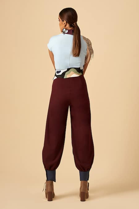 Shop Siddhant Agrawal Maroon Crepe, Satin, Georgette Shirt Collar Applique Jumpsuit at Aza Fashions Shop_Siddhant Agrawal_Maroon Crepe, Satin, Georgette Shirt Collar Applique Jumpsuit _at_Aza_Fashions