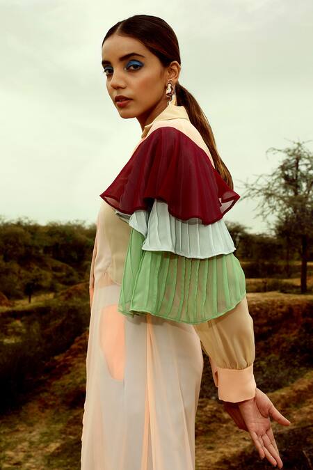 Buy Siddhant Agrawal Pink Crepe, Georgette Spread Collar Applique Shirt Dress Online at Aza Fashions Buy_Siddhant Agrawal_Pink Crepe, Georgette Spread Collar Applique Shirt Dress _Online_at_Aza_Fashions