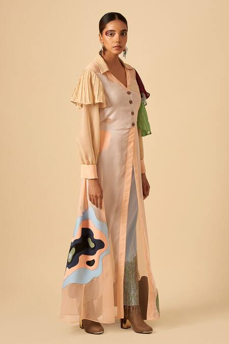 Siddhant Agrawal Pink Crepe, Georgette Spread Collar Applique Shirt Dress Online at Aza Fashions Siddhant Agrawal_Pink Crepe, Georgette Spread Collar Applique Shirt Dress _Online_at_Aza_Fashions