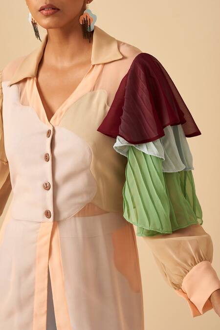 Shop Siddhant Agrawal Pink Crepe, Georgette Spread Collar Applique Shirt Dress Online at Aza Fashions Shop_Siddhant Agrawal_Pink Crepe, Georgette Spread Collar Applique Shirt Dress _Online_at_Aza_Fashions