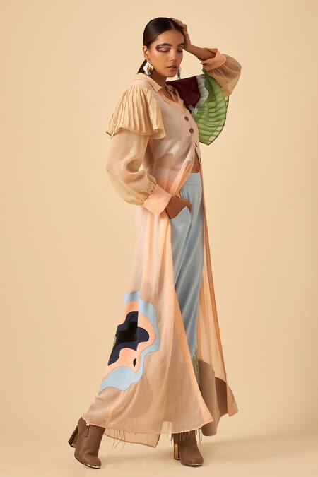 Siddhant Agrawal Blue Poly Crepe Fringe-hem Trouser Online at Aza Fashions Siddhant Agrawal_Blue Poly Crepe Fringe-hem Trouser _Online_at_Aza_Fashions