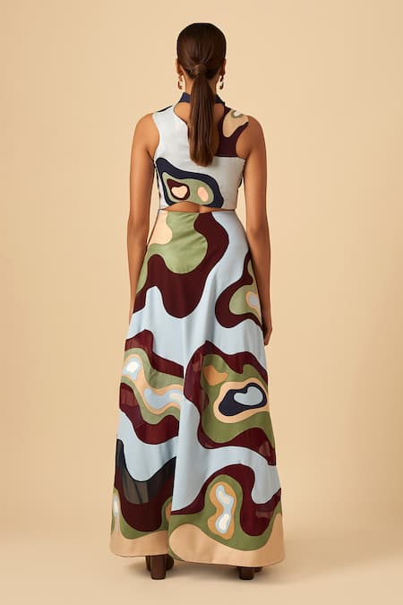 Shop Siddhant Agrawal Blue Crepe, Georgette Applique Skirt at Aza Fashions Shop_Siddhant Agrawal_Blue Crepe, Georgette Applique Skirt _at_Aza_Fashions