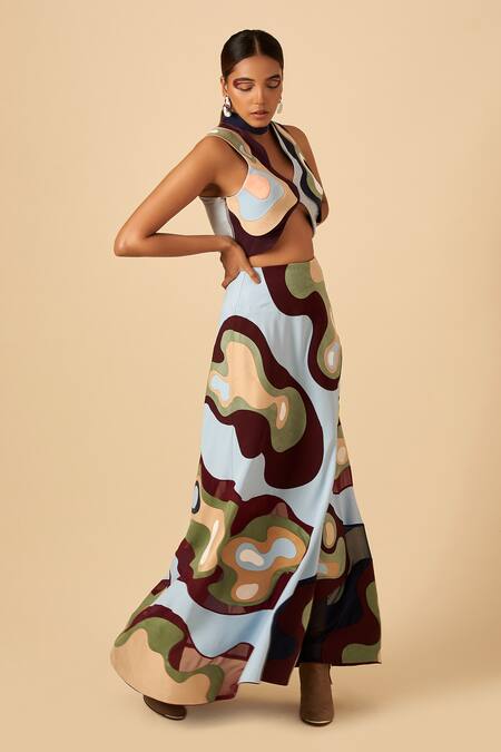 Siddhant Agrawal Blue Crepe, Georgette Applique Skirt Online at Aza Fashions Siddhant Agrawal_Blue Crepe, Georgette Applique Skirt _Online_at_Aza_Fashions