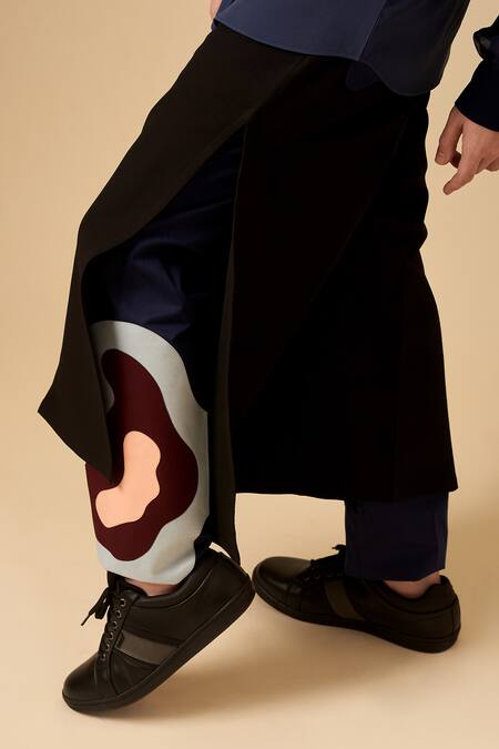 Shop Siddhant Agrawal Black Cotton, Textured Poly Crepe Layered Trouser at Aza Fashions Shop_Siddhant Agrawal_Black Cotton, Textured Poly Crepe Layered Trouser _at_Aza_Fashions